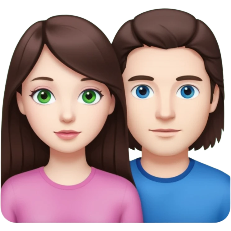 pink polaroid photo of a couple thats white with long brunette hair blue eyes and a white guy with short brunette hair and green eyes emoji