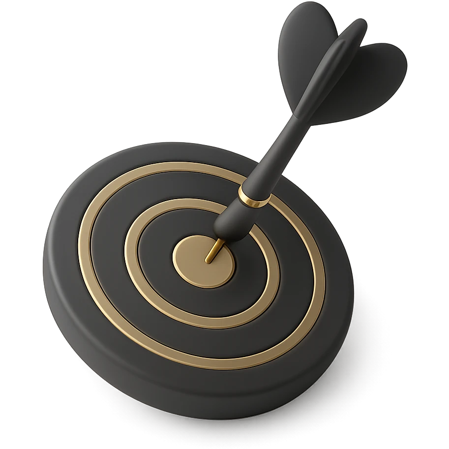 3D black style target with a dart hitting the bullseye emoji