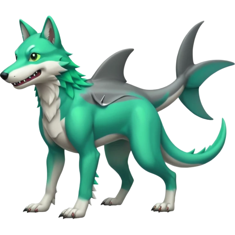 Neon-green-landhai-dog-sergal-wolf-canine, with a shark tail, emoji