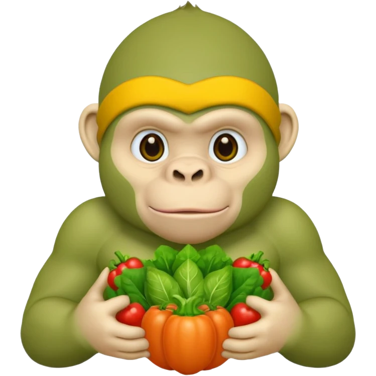 A green gorilla that loves vegetables and is part of a kindergarten named banban's kindergarten emoji