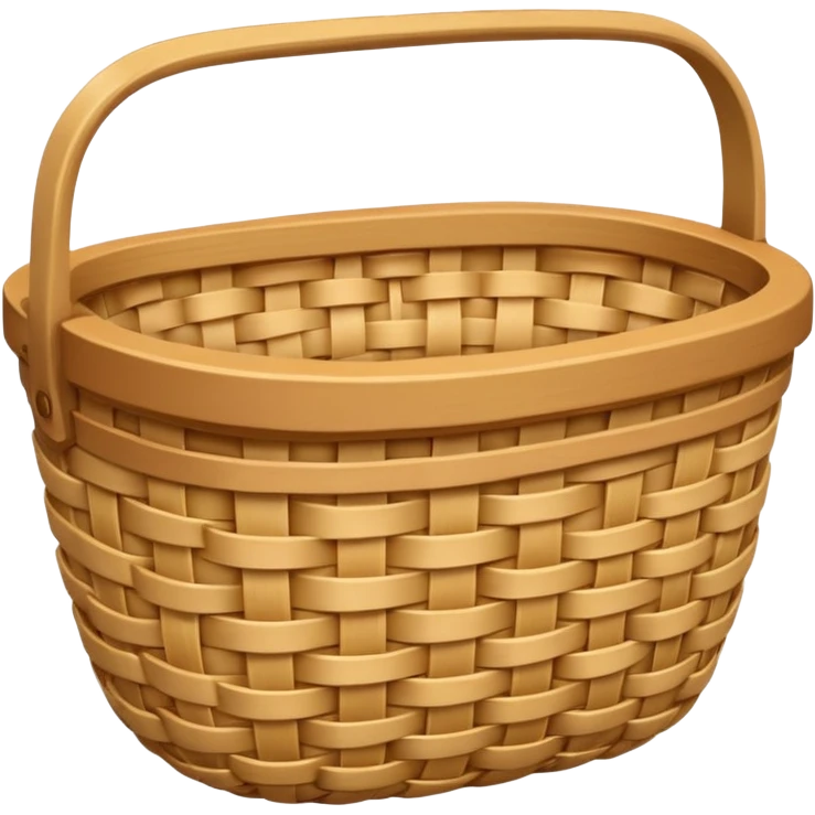 A 3D cartoon natural straw woven basket with detailed weave pattern, soft light, Memoji-style realism. emoji