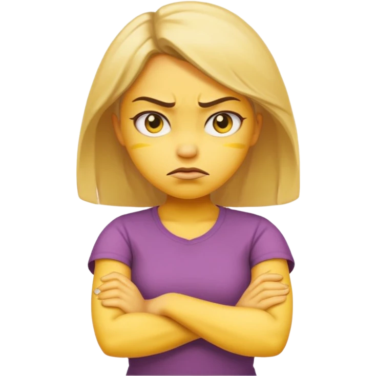 girl yellow angry face emoji with arms crossed over each other in front  emoji