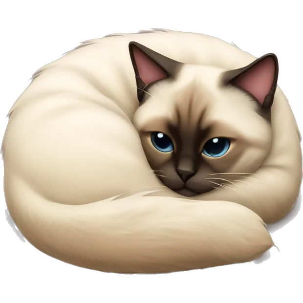 fluffy siamese cat curled up sleeping emoji