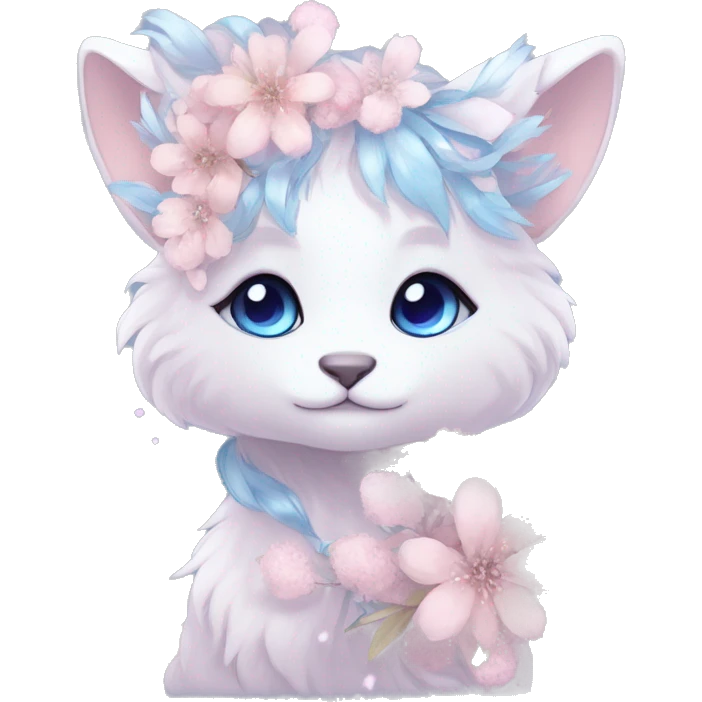Anthro Cute Cool Blushing Pastel Innocent Shy Kawaii gorgeous sparkly ethereal fantasy anime animal creature with blue eyes furry sona with flowers and ribbons beautiful aesthetic emoji