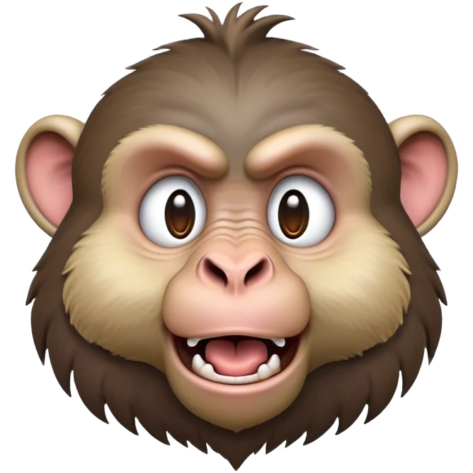 Cinematic Comical Baboon Portrait Emoji, Head tilted dramatically with an exaggeratedly amused expression, featuring a strikingly textured Fur of deep browns with wide, expressive eyes filled with playful disbelief, Simplified yet hilariously expressive features, highly detailed, glowing with a slightly sassy glow, high shine, dramatic yet playful, stylized with an air of cheeky mischief, bright and endearing, soft glowing outline, capturing the essence of a spirited and over-the-top baboon, so meme-worthy it feels like it could chatter its way into internet fame instantly! emoji