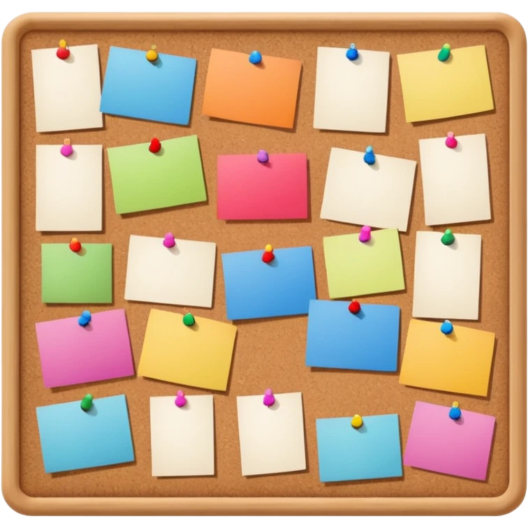 board with pinned photos and notes emoji