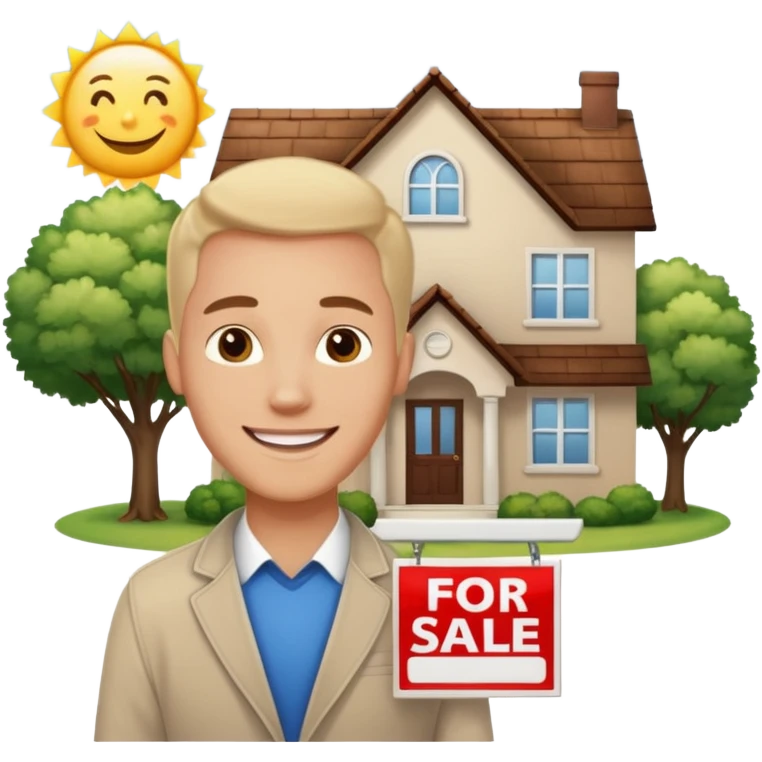 emoji de bienes y raices, un hombre y una casa en "venta for sale" emoji