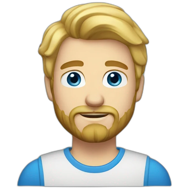 A 27-year-old man with blond hair, blue eyes, beard and mustache emoji