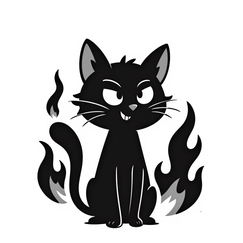 evil cat with fire emoji