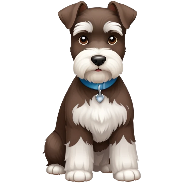 Fluffy Chocolate and white schnauzer standing emoji