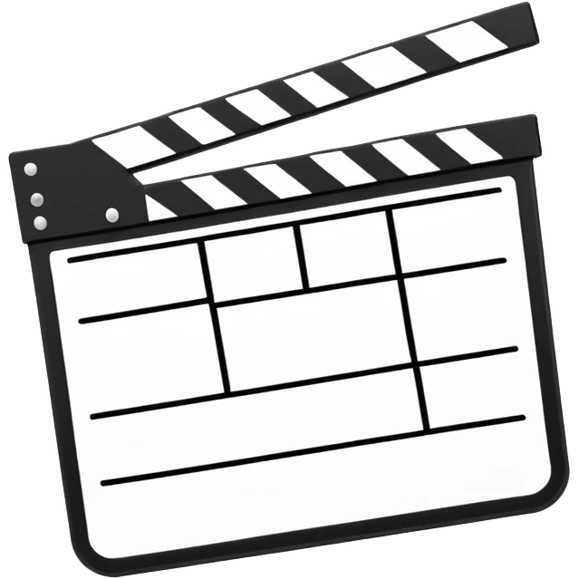 geometric outline clapperboard, precise thin black lines, no interior details except one diagonal emoji