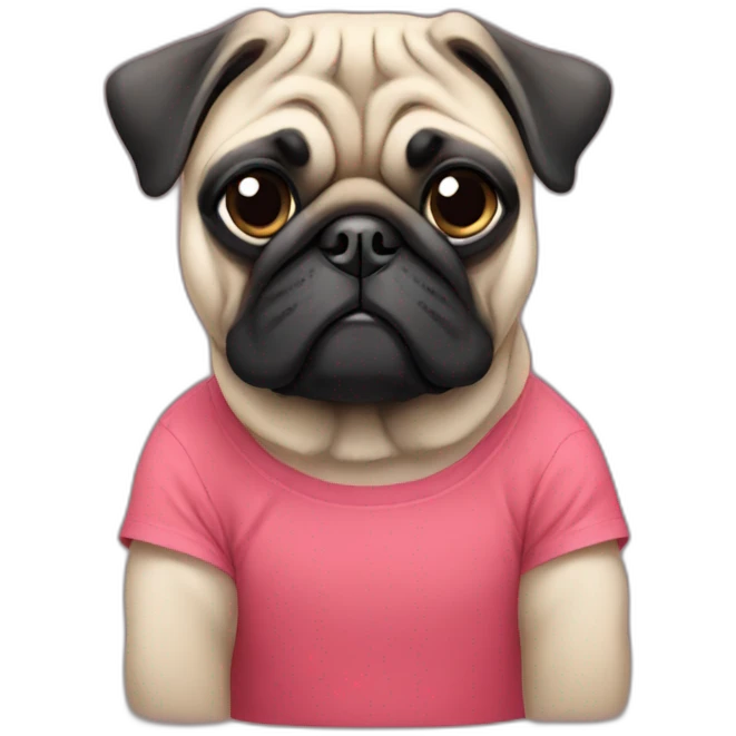 pug wearing a t-shirt emoji