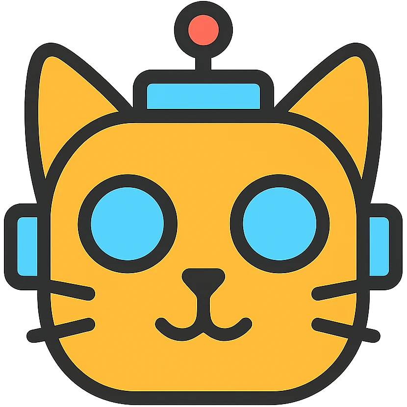 cartoon style emoji mashup of a cat and a robot, flat icon, white background emoji