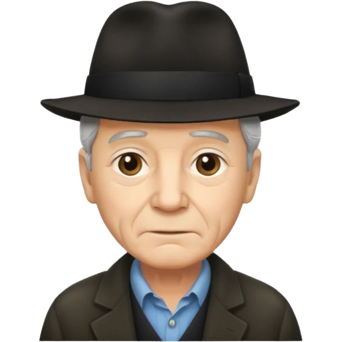 A light-skinned old man with short dark hair, and a black fedora, with an oval face and calm look. emoji