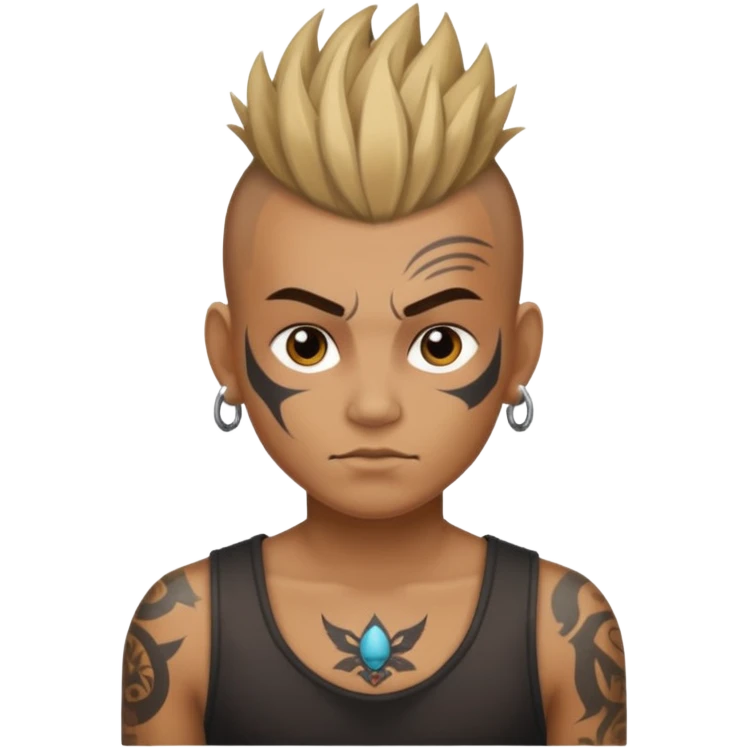 tattooed face with mohawk hair emoji