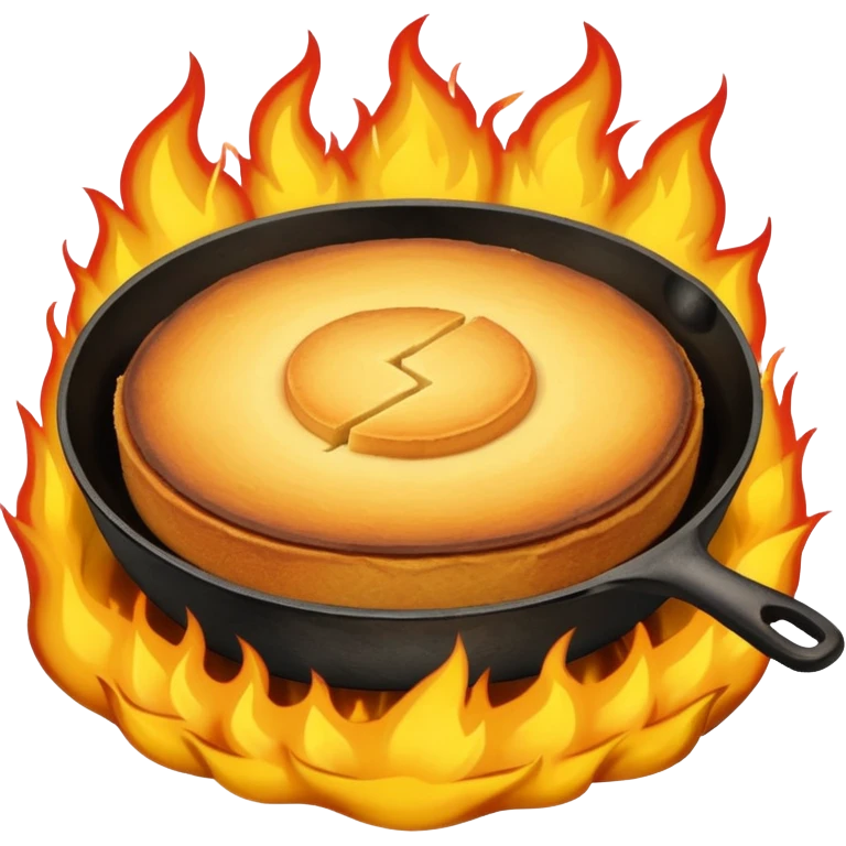skillet with cornbread on fire emoji