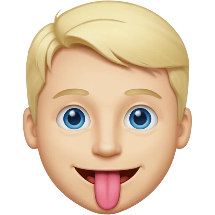 a smiley face of a man with tongue out just a little bit, blue eyes and blonde hair emoji