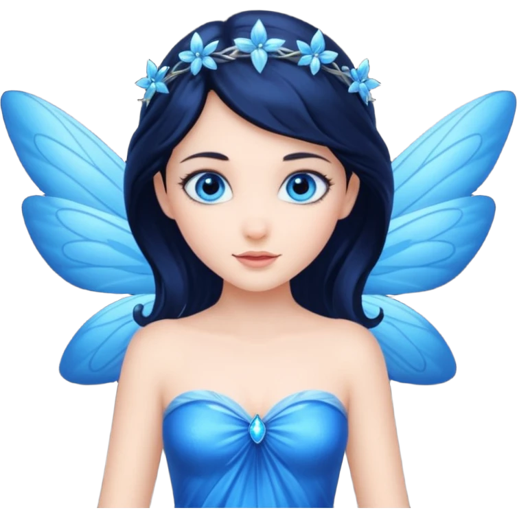Flying blue fairy with dark hair and blue eyes emoji