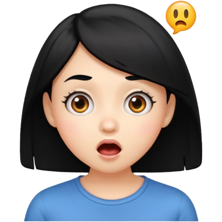 young woman emoji, black hair, astonished expression emoji