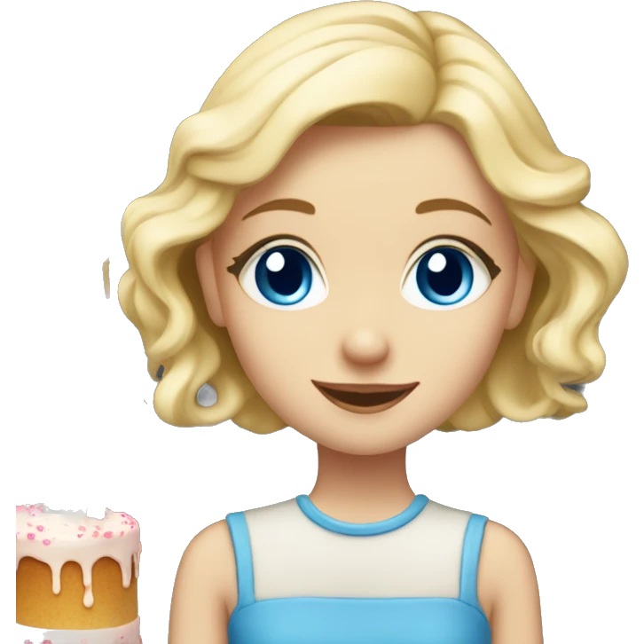 Blondy girl with blue eyes and cake with candles emoji