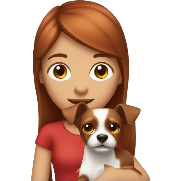 Brown-hair girl with the red-haired Toy Terrier emoji