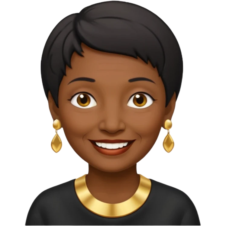 old woman with black short hair and gold earring and black skin emoji