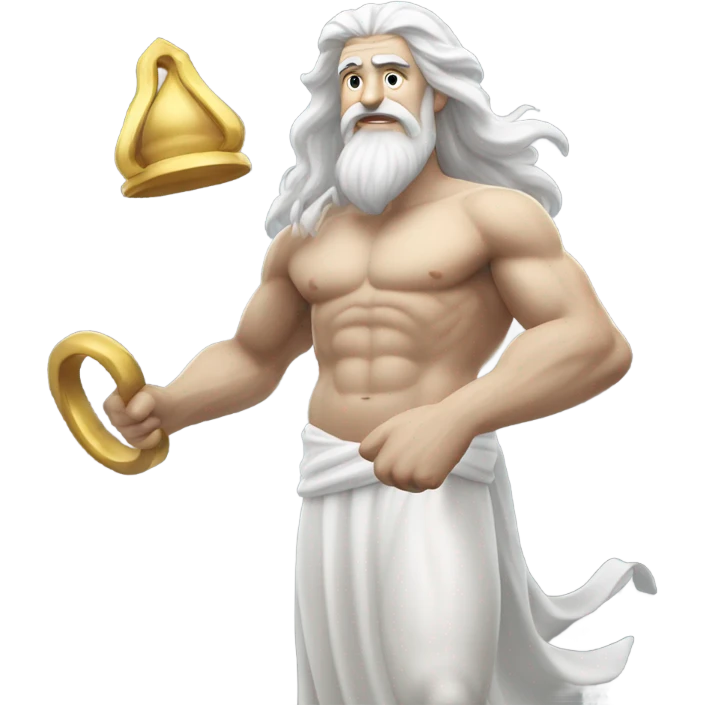 white man Poseidon lift weight . long white hair white dress. emoji