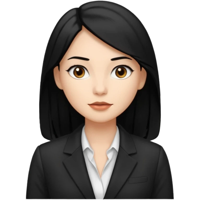 a woman with office outfits her hair is long black hair, her eyes are soft brown color and the color of her lip is soft brown emoji