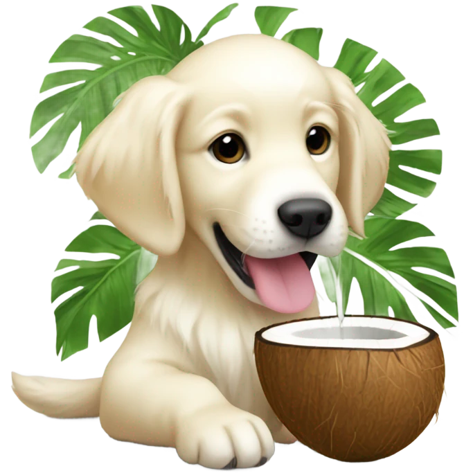 White puppy Golden retriever drinking coconut emoji