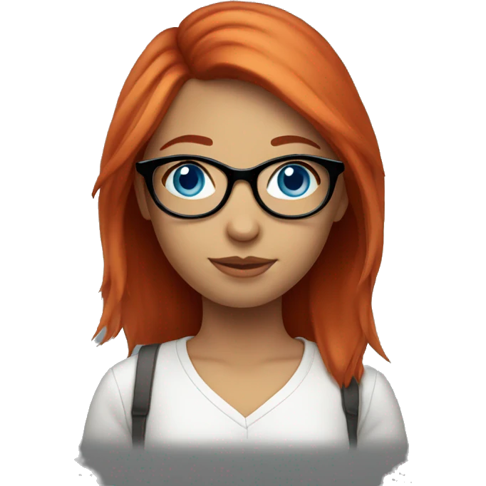 Girl with glasses, blue eyes, red hair, round face emoji