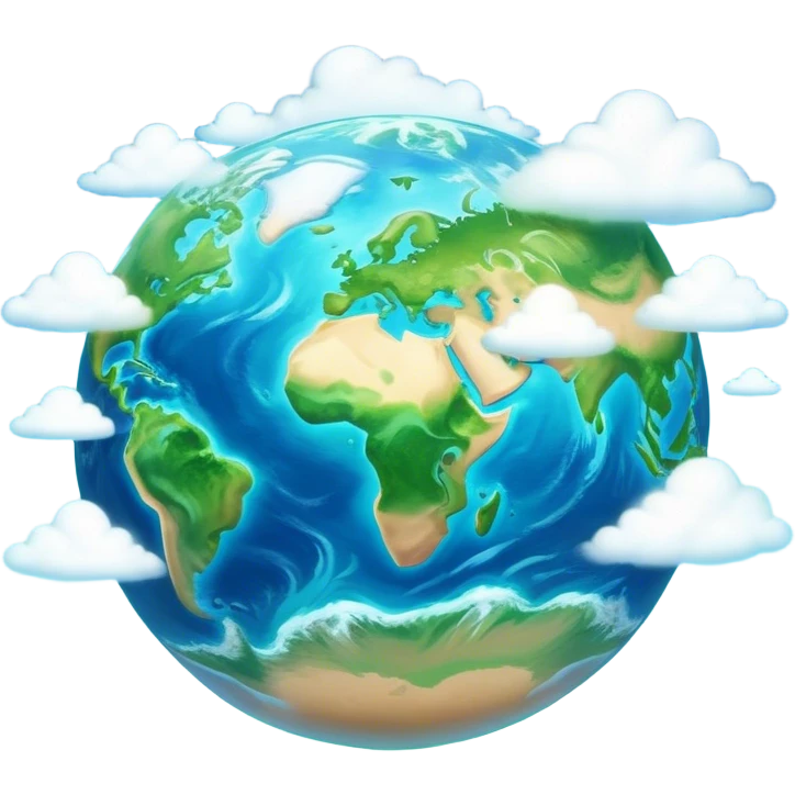 Cinematic Realistic Earth Emoji, depicted with vibrant blue oceans, clouds, and lush green continents rendered in exquisite detail, high shine, and a soft radiant glow that captures the dynamic, life-sustaining beauty of our home planet. emoji