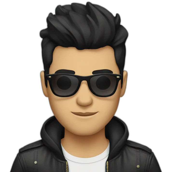 Hipster with black hair and sunglasses emoji