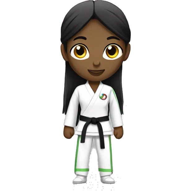 full body taekwondo girl with all white gi light green belt long black hair lighter dark skin emoji