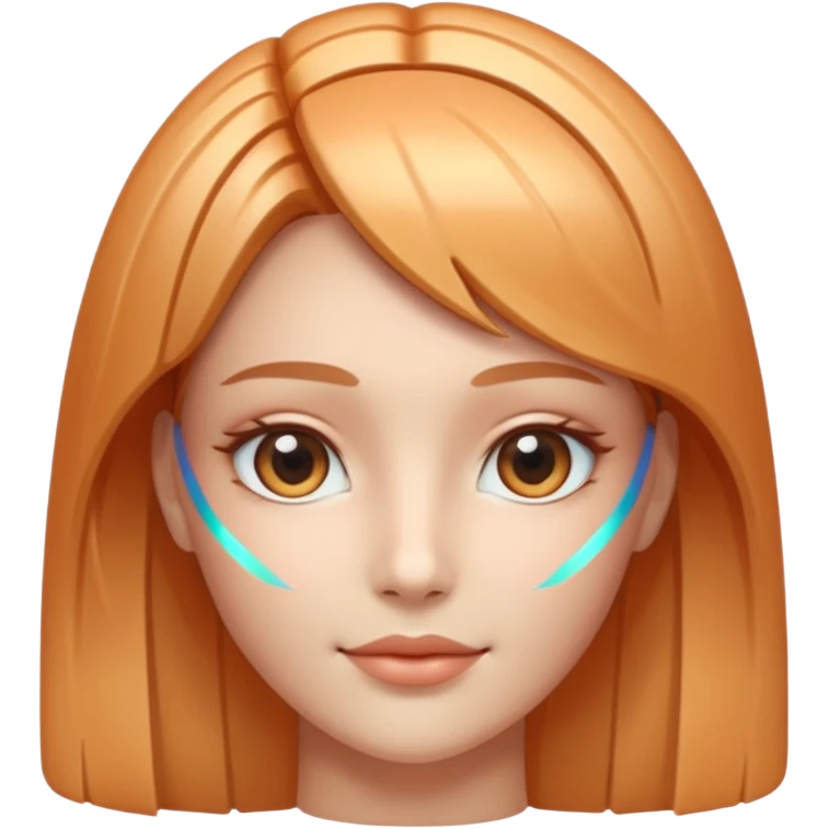 AI Support Agent holo-human-like Cyber AI face, warm, calm and friendly. Holographic look.Soft AI face with a listening, welcoming expression, minimal facial lines, calm eyes.  emoji