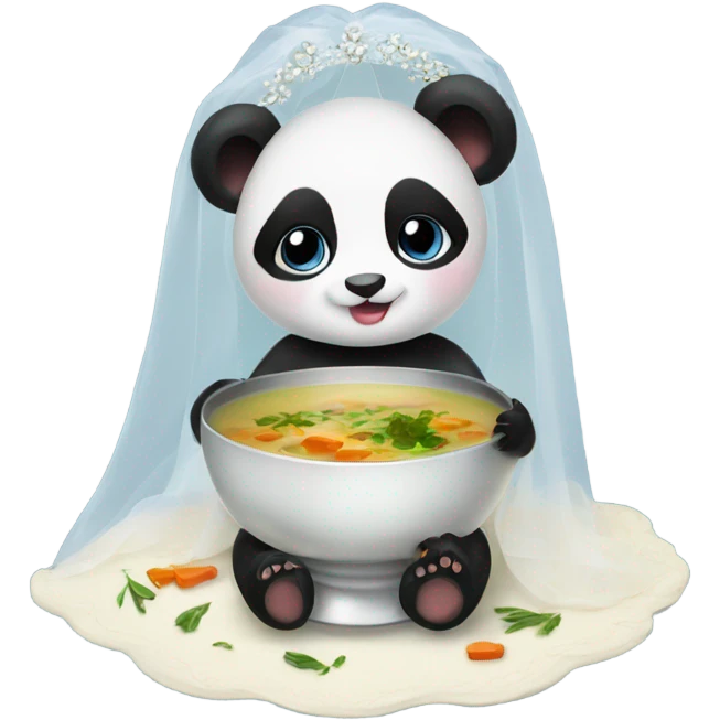 Baby panda bride marrying bowl of soup emoji