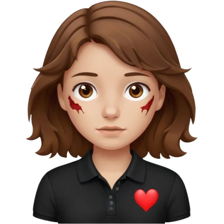 crie uma garota com ferimentos cabelo ondulado 2c castanho e blusa polo básica preta emoji