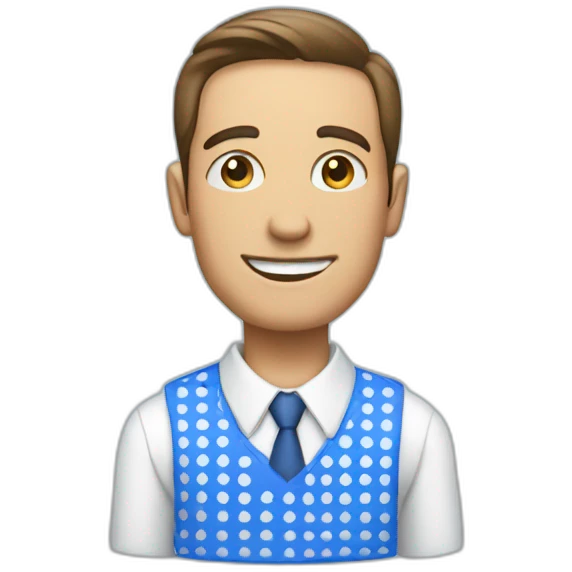 salesman with blue and white squares shirt emoji