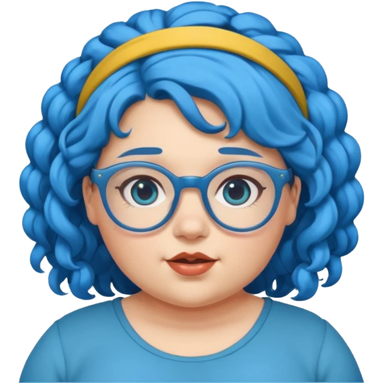 curly fat girl with blue hair and glassess and headband emoji