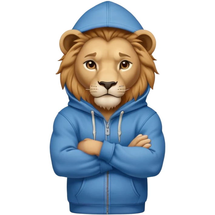 determined anthropomorphised lion in a hoodie and jeans with arms folded, confident stance emoji