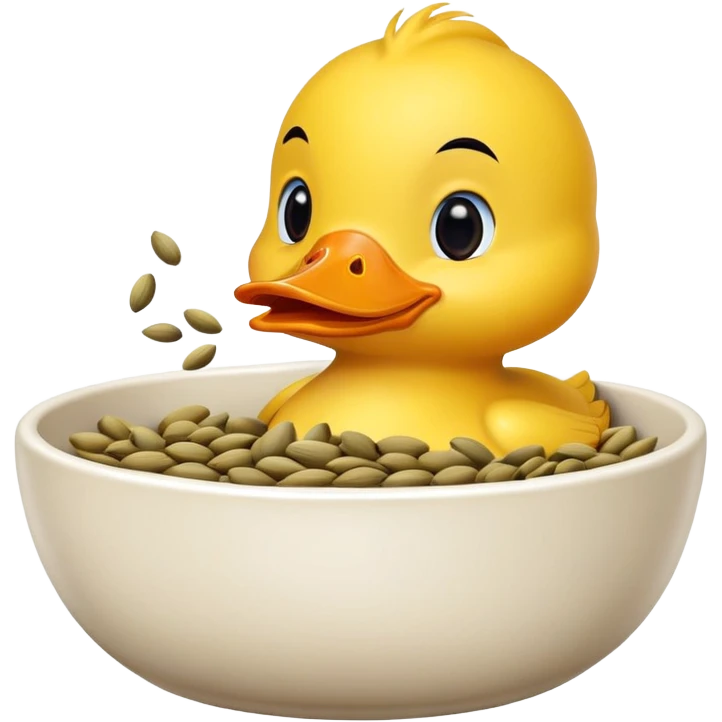 a yellow duck eating sunflower seeds from a bowl emoji