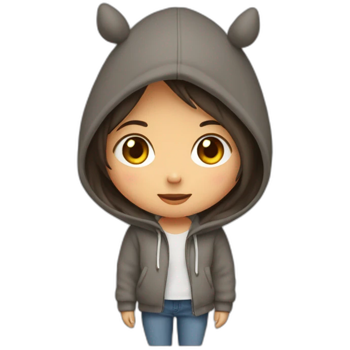 Fille Brune avec un sweat-capuche Totoro emoji