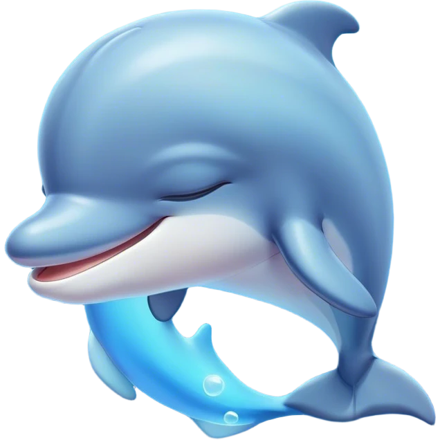 Meme-Worthy Cute Sleeping Dolphin Portrait Emoji, Head resting peacefully with a contented smile, showcasing a sleek, streamlined body and eyes gently closed in serene slumber, Simplified yet adorably endearing features, highly detailed, glowing with a soft, drowsy oceanic light, high shine, relaxed and utterly lovable, stylized with an air of playful laziness, soft glowing outline, capturing the essence of a sleeping dolphin that feels destined to become the next viral icon of adorable rest! emoji