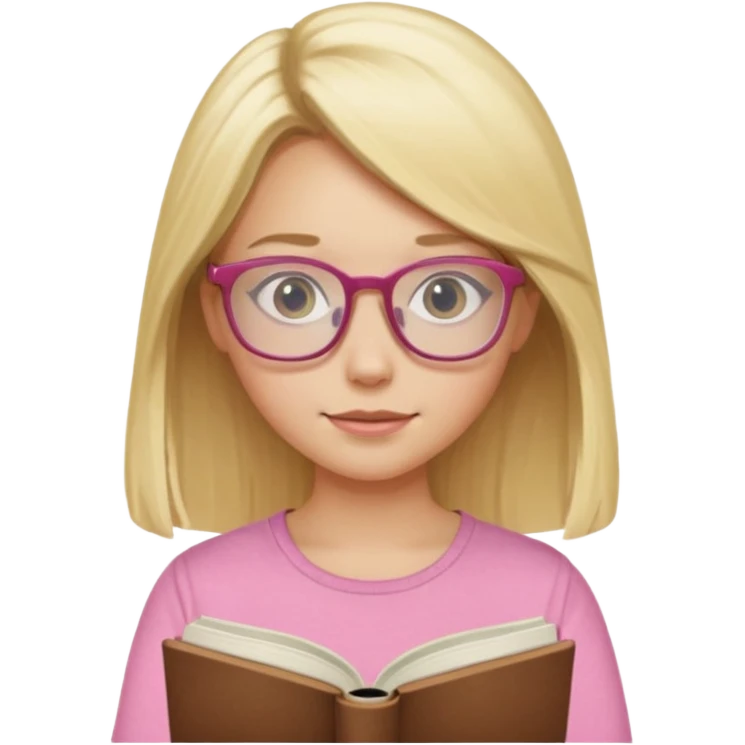 long hair blonde girl pink top with glasses reading emoji