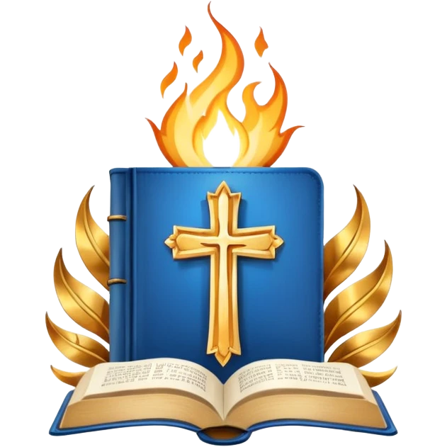 Seventh-day Adventist Church logo, stylized, with Bible, flames, and cross emoji