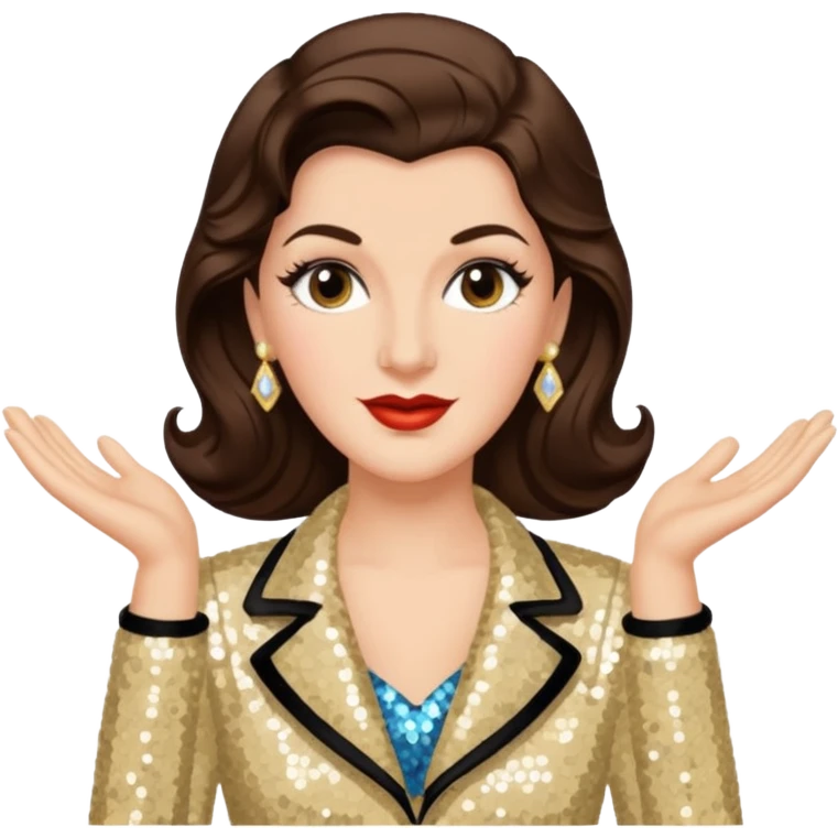 Maxene Andrews from The Andrews Sisters with long dark brown hair, cream sequin outfit emoji