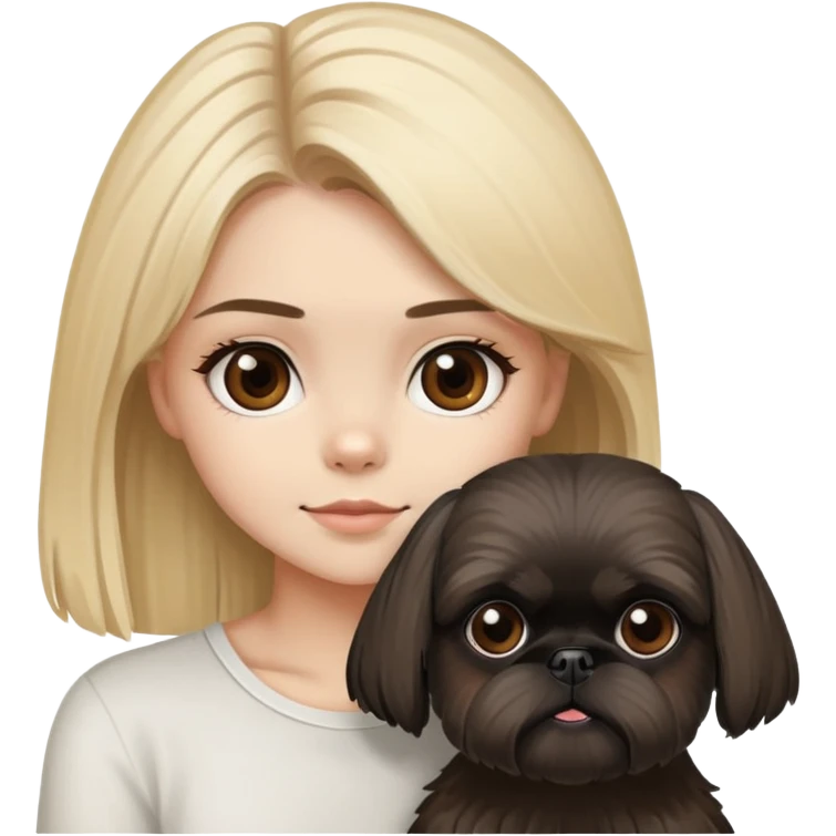 blondie girl, brown eyes with a black dog shi tzu emoji