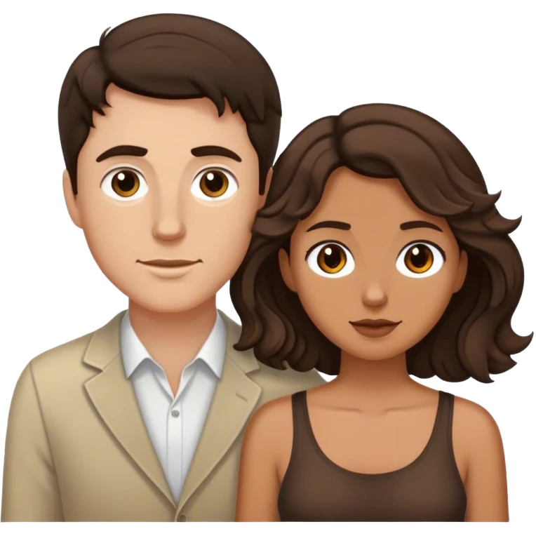 White man dark brown hair tall and shrt tan girl brown wavy hair couple  emoji