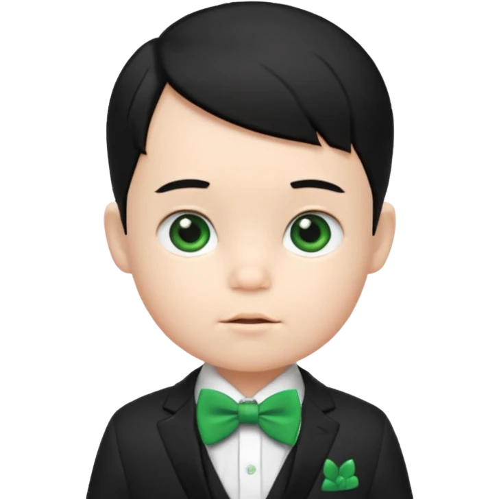 baby boy black hair white skin in suit, with green bow emoji