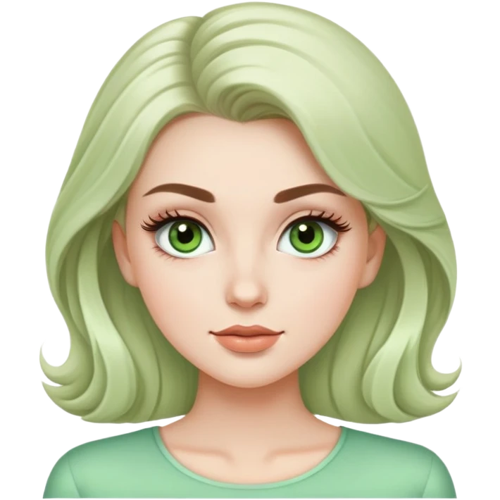 elegant white model girl with light green blouse and voluminous eyelashes emoji