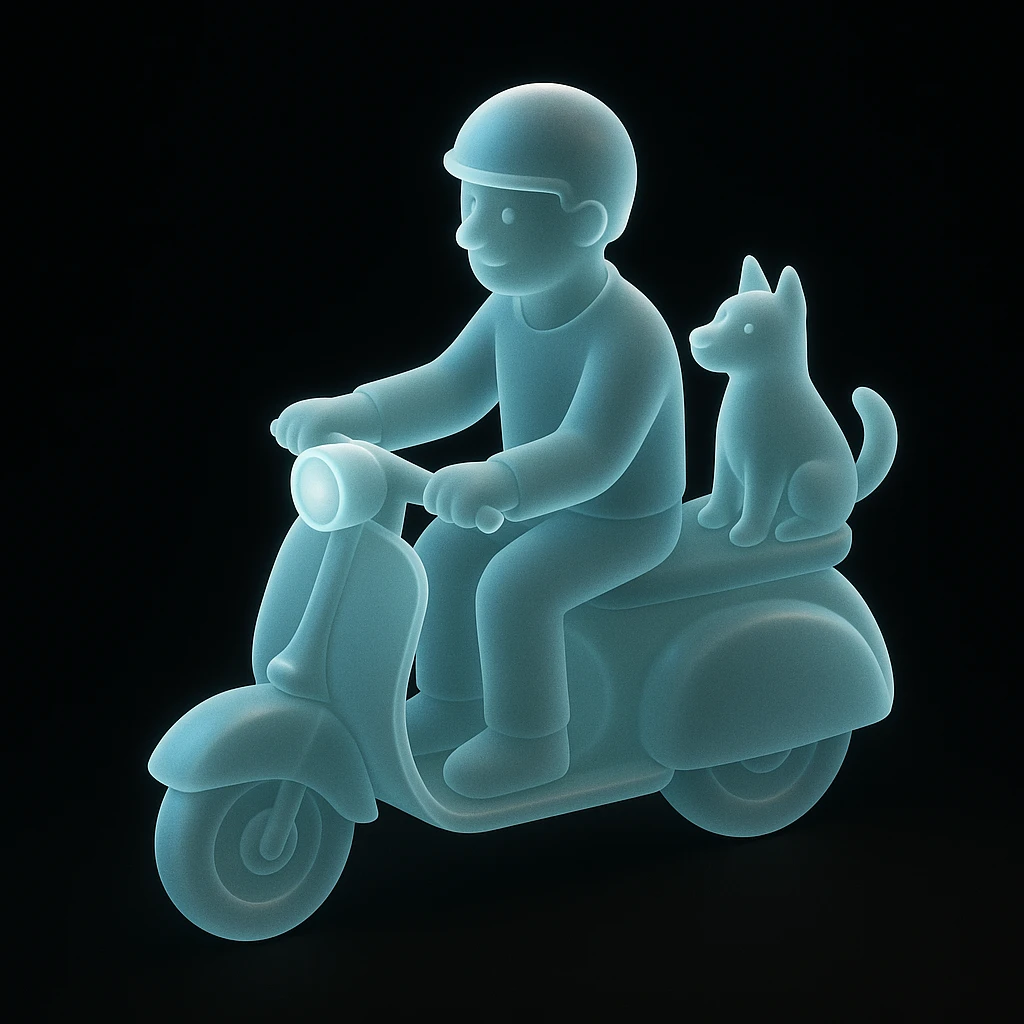 man and his pet dog riding a vespa emoji